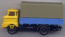 IFA W50, Pritsche / Plane, gelb / blau / grau