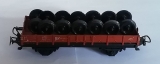 2achsiger Niederbordwagen, DR, rotbraun, mit Radsätzen beladen